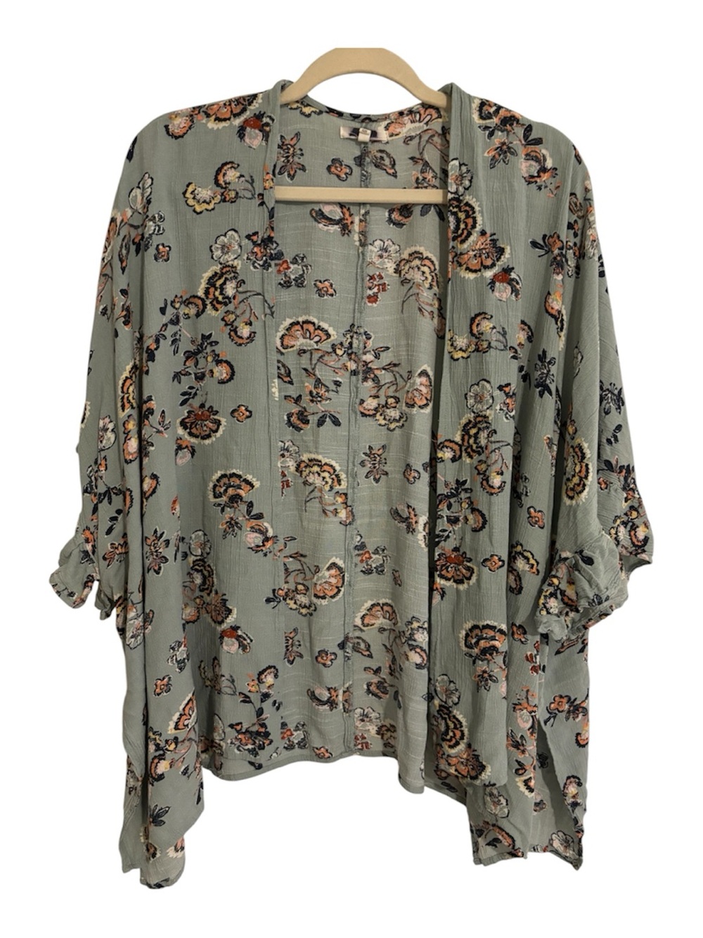 Plus Size Sage Floral Open-Front Kimono Cardigan - Women's Top
